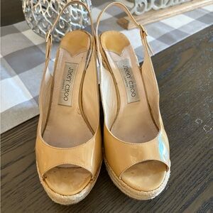 Jimmy Choo Beige Peep-Toe Wedges